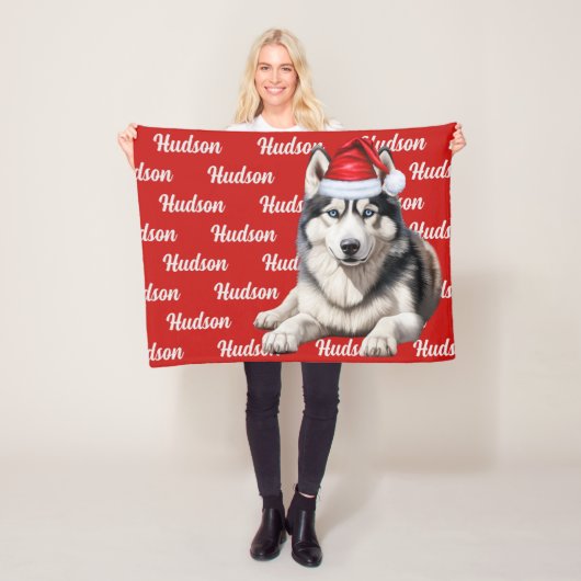 Siberische Husky hond met naam Patroon Kerstmis Fleece Deken (In situ)