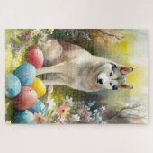 Siberische Husky Hond met Paaseieren Vakantie Legpuzzel (Horizontaal)