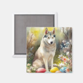 Siberische Husky Hond met Paaseieren Vakantie Magneet (Voorkant / Achterkant)