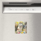 Siberische Husky Hond met Paaseieren Vakantie Magneet (Insitu (Vaatwasser))