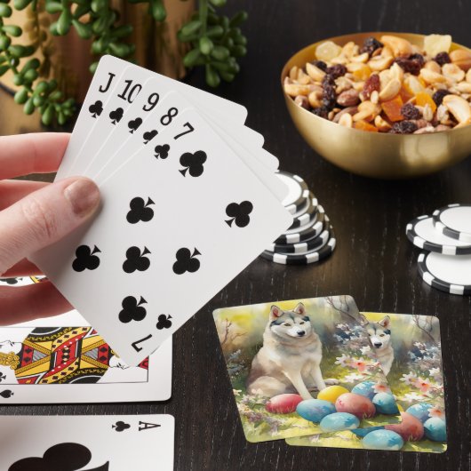 Siberische Husky Hond met Paaseieren Vakantie Pokerkaarten (Insitu)