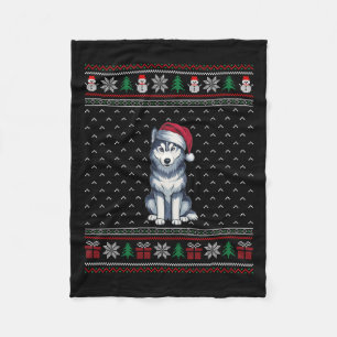 Siberische Husky Hond Met Santa Hat Lelijke Xmas H Fleece Deken