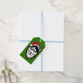 Siberische Husky Hond met Santa Hoed in Sneeuw Cadeaulabel (Met Touw)