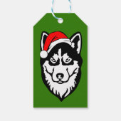Siberische Husky Hond met Santa Hoed in Sneeuw Cadeaulabel (Achterkant)