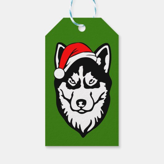 Siberische Husky Hond met Santa Hoed in Sneeuw Cadeaulabel (Achterkant)