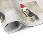 Siberische Husky Hond met Santa Hoed in Sneeuw Cadeaupapier (Rol Hoek)