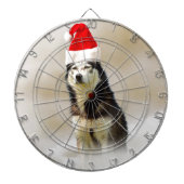 Siberische Husky Hond met Santa Hoed in Sneeuw Dartbord (Voorkant)