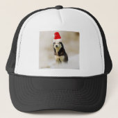 Siberische Husky Hond met Santa Hoed in Sneeuw Trucker Pet (Voorkant)
