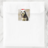 Siberische Husky Hond met Santa Hoed in Sneeuw Vierkante Sticker (Tas)