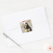 Siberische Husky Hond met Santa Hoed in Sneeuw Vierkante Sticker (Envelop)