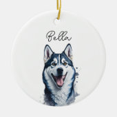 Siberische Husky Hond Pet Custom Kerstmis Keramisch Ornament (Voorkant)