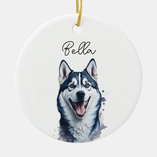 Siberische Husky Hond Pet Custom Kerstmis Keramisch Ornament (Voorkant)