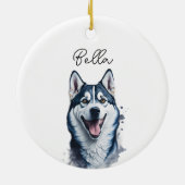 Siberische Husky Hond Pet Custom Kerstmis Keramisch Ornament (Achterkant)