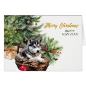 Siberische husky hond rieten mand kerstboom (Voorkant Horizontaal)