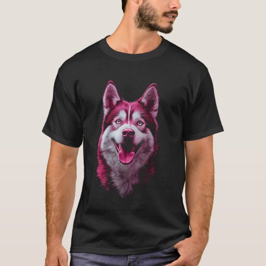 Siberische Husky Hond Roze T-shirt (Voorkant)