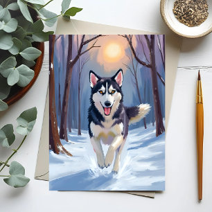Siberische Husky Hond Schilderen Winter Briefkaart