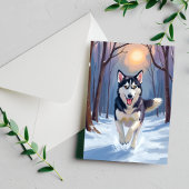 Siberische Husky Hond Schilderen Winter Briefkaart
