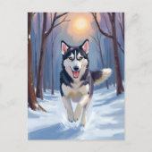 Siberische Husky Hond Schilderen Winter Briefkaart (Voorkant)