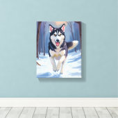 Siberische Husky-hond Schilderen Winter Canvas Afdruk (Insitu (Houten vloer))