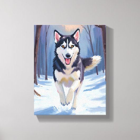 Siberische Husky-hond Schilderen Winter Canvas Afdruk (Voorkant)