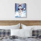 Siberische Husky-hond Schilderen Winter Canvas Afdruk (Insitu (Slaapkamer))