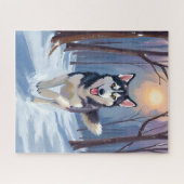 Siberische Husky-hond Schilderen Winter Kunst Legpuzzel (Horizontaal)