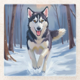 Siberische Husky | Hond Schilderij Winter Glazen Onderzetter