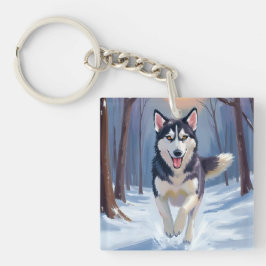 Siberische Husky | Hond Schilderij Winter Sleutelhanger