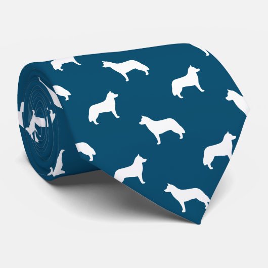 Siberische husky hond silhouetten patroon blauw stropdas (Opgerold)