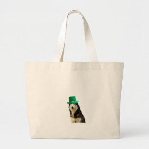 Siberische Husky Hond St. Patrick's dag Grote Tote Bag