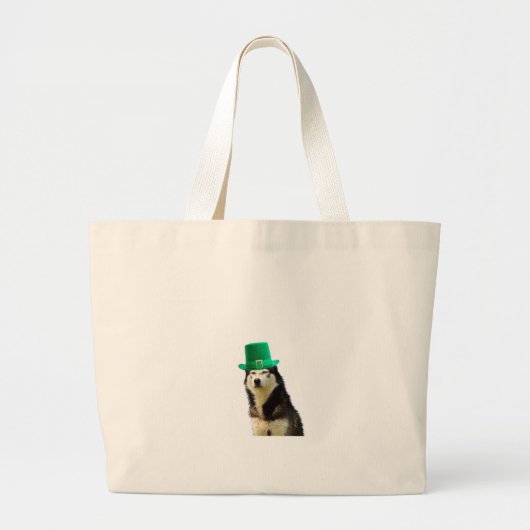 Siberische Husky Hond St. Patrick's dag Grote Tote Bag (Voorkant)