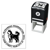 Siberische Husky-hond Staande Silh Naam Ret Adres Zelfinktende Stempel (In situ)