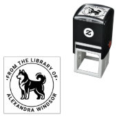 Siberische Husky Hond Standing Silh Library Boekna Zelfinktende Stempel (In situ)
