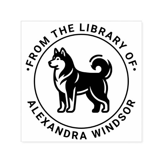 Siberische Husky Hond Standing Silh Library Boekna Zelfinktende Stempel (Design)