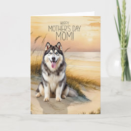 Siberische Husky-hond Sunset Beach Moederdag Feestdagen Kaart
