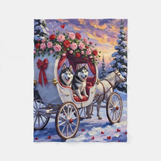 Siberische Husky Hond Valentijnsdag Fleece Deken (Voorkant)