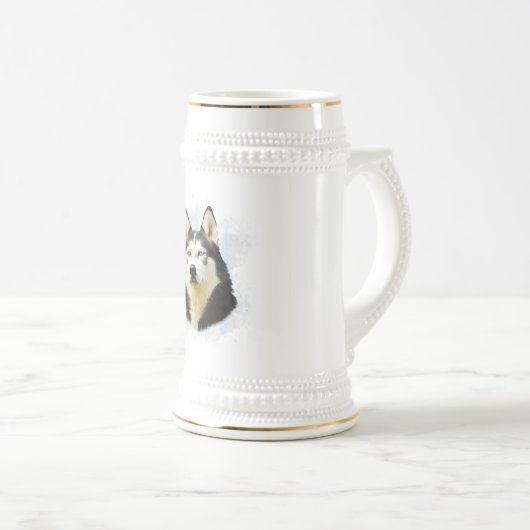 Siberische Husky Hond Water Kleur Kunst Bierpul (Voorkant rechts)