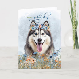 Siberische Husky-hond Wilde Bloemen Moederdag Feestdagen Kaart