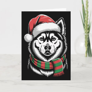 Siberische Husky Hond Xmas Kerstman Hoed Sjaal Ker Kaart