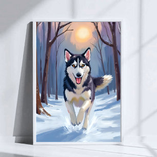 Siberische Husky Honden Schilderij Winter Kunst Poster