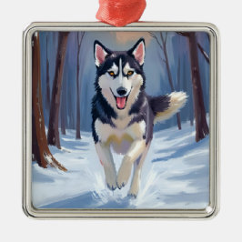 Siberische Husky | Honden Schilderij Winter Metalen Ornament