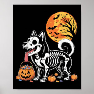 Siberische Husky Honden Skelet Y Pompoen Maan Hall Poster