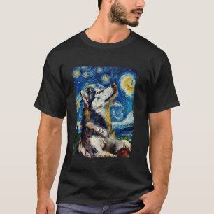 Siberische Husky Honden Sterrennacht Schilderij T-shirt
