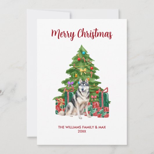 Siberische Husky-hondenfamilie Kerstmis Feestdagenkaart (Voorkant)
