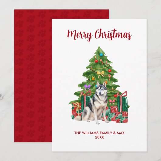 Siberische Husky-hondenfamilie Kerstmis Feestdagenkaart (Voorkant / Achterkant)