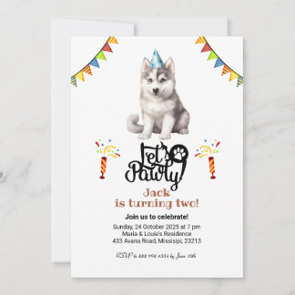 Siberische Husky Hondenhoed Laten we Feest Vieren Kaart