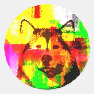 Siberische Husky Hondenkunst Ronde Sticker