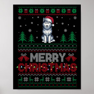 Siberische Husky Hondenliefhebbers Santa Hat Kerst Poster