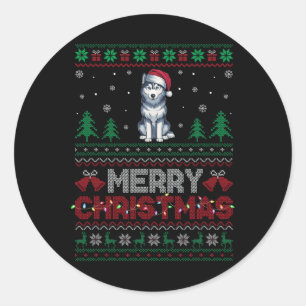 Siberische Husky Hondenliefhebbers Santa Hat Kerst Ronde Sticker