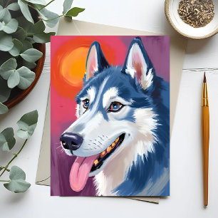 Siberische Husky   Hondenportretschilderij Briefkaart